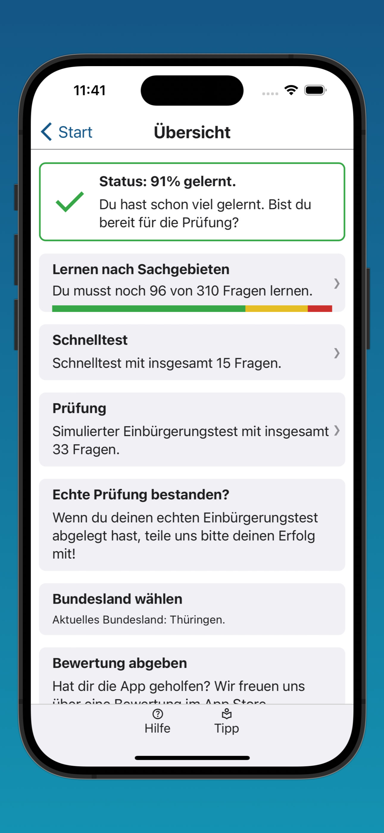 Bildschirmfoto des Hauptmenüs