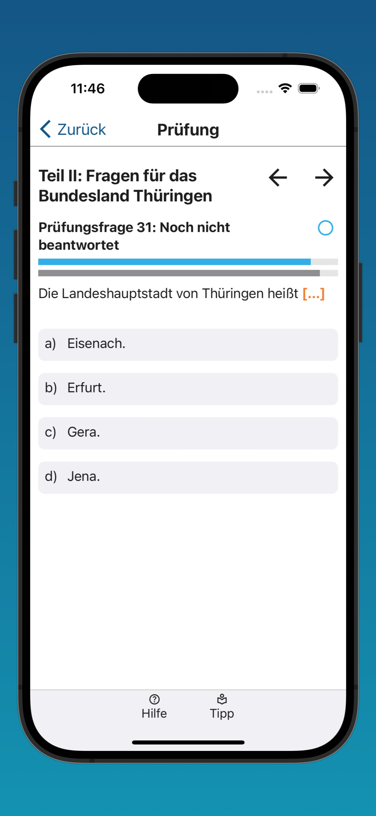 Bildschirmfoto einer Prüfungsfrage
