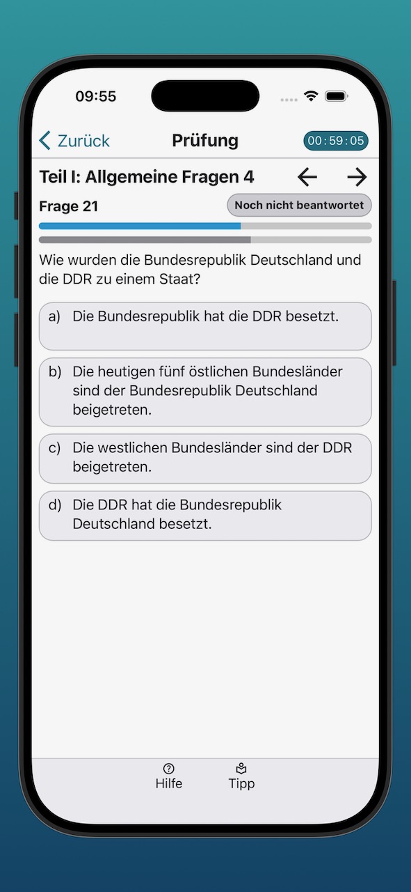 Bildschirmfoto der Anzeige einer Prüfungsfrage