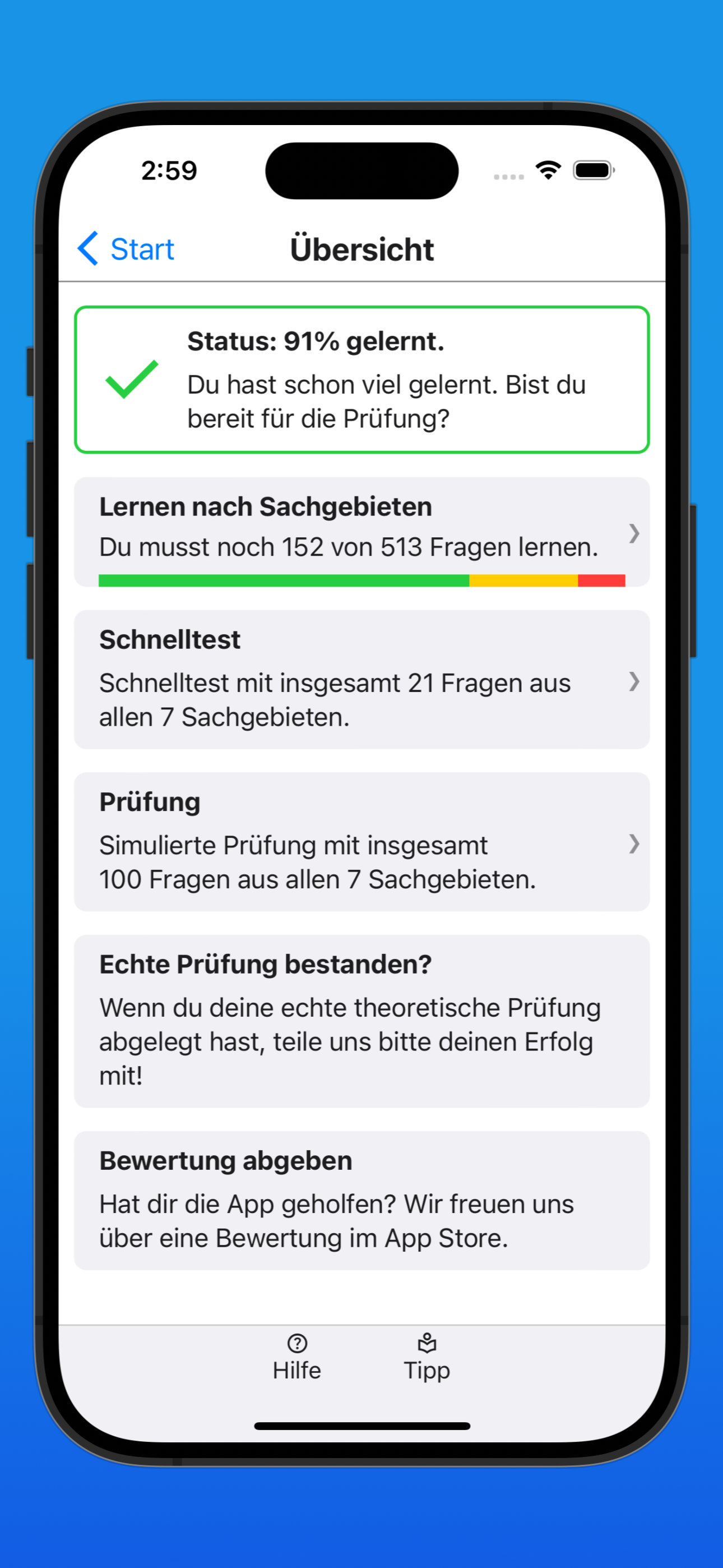 Bildschirmfoto des Hauptmenüs