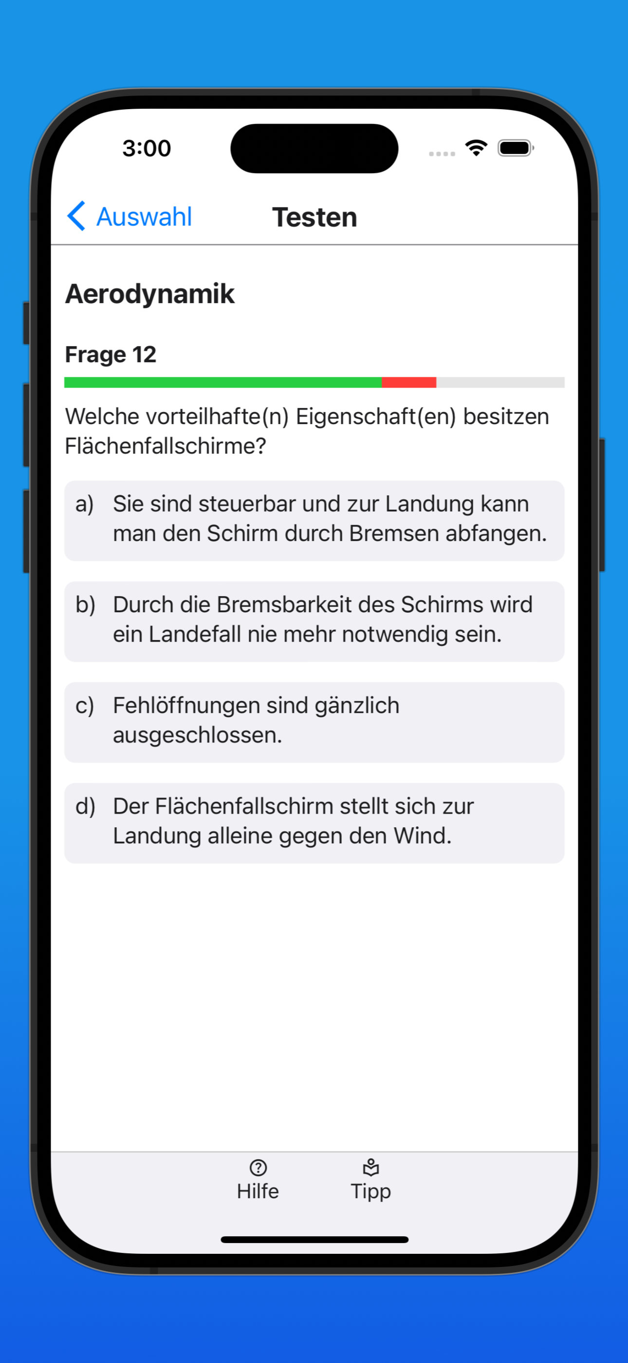 Bildschirmfoto einer Testfrage
