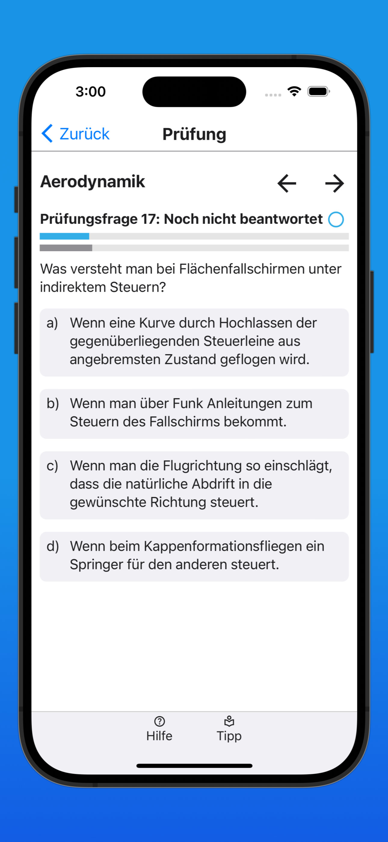 Bildschirmfoto einer Prüfungsfrage