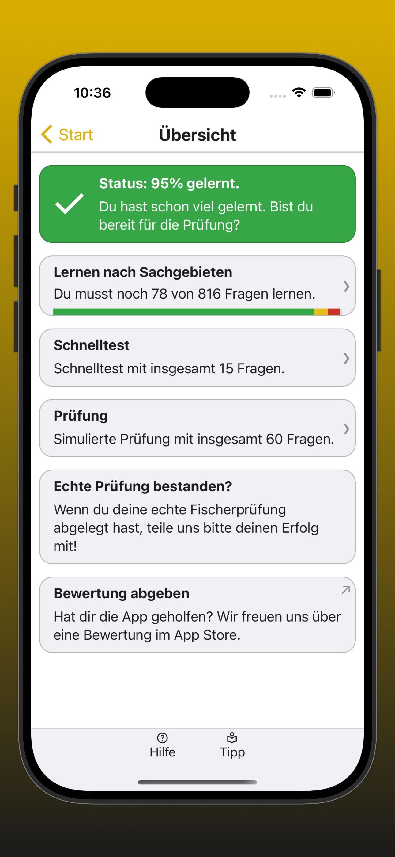 Bildschirmfoto des Hauptmenüs