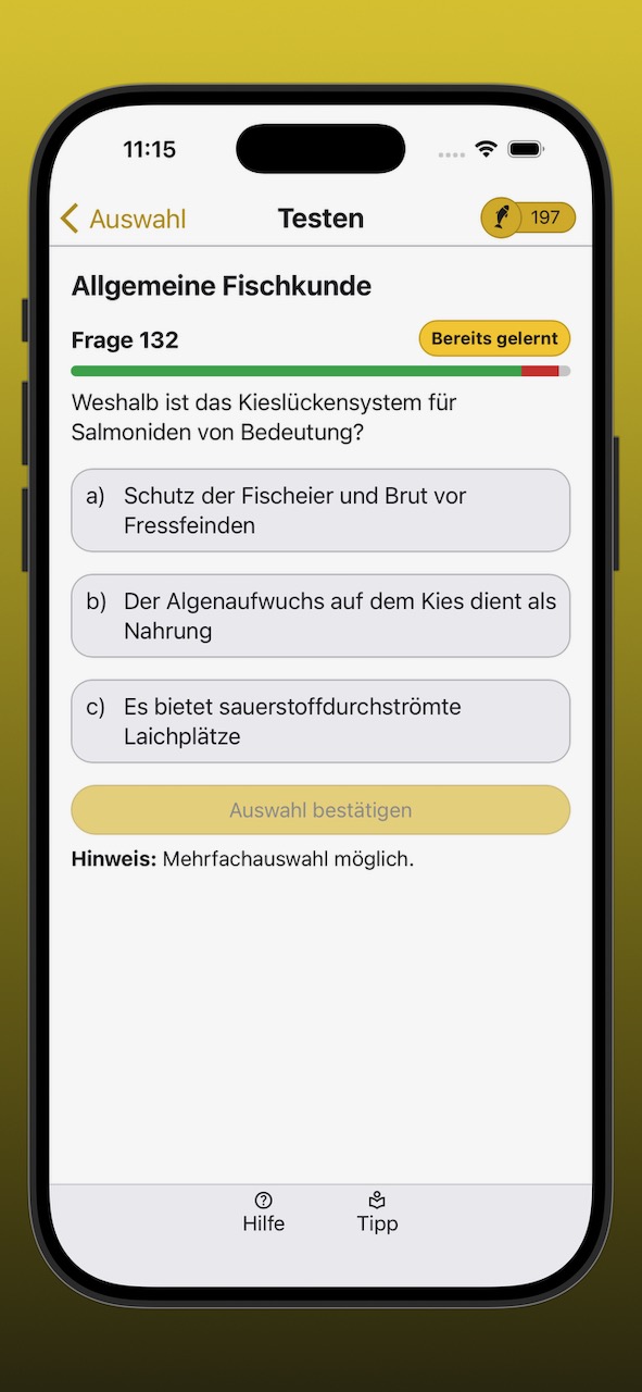 Bildschirmfoto einer Testfrage