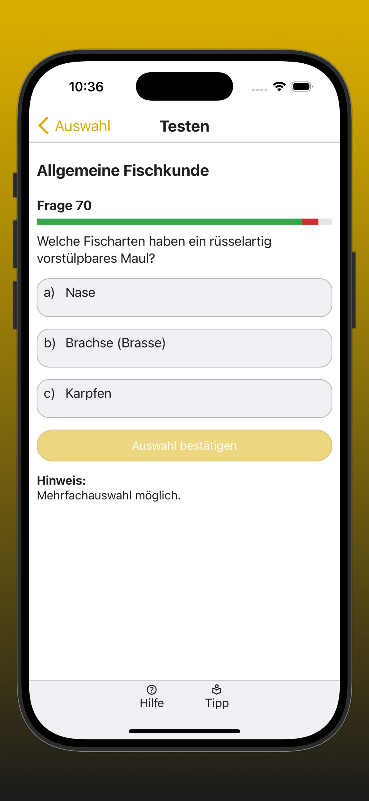 Bildschirmfoto einer Testfrage