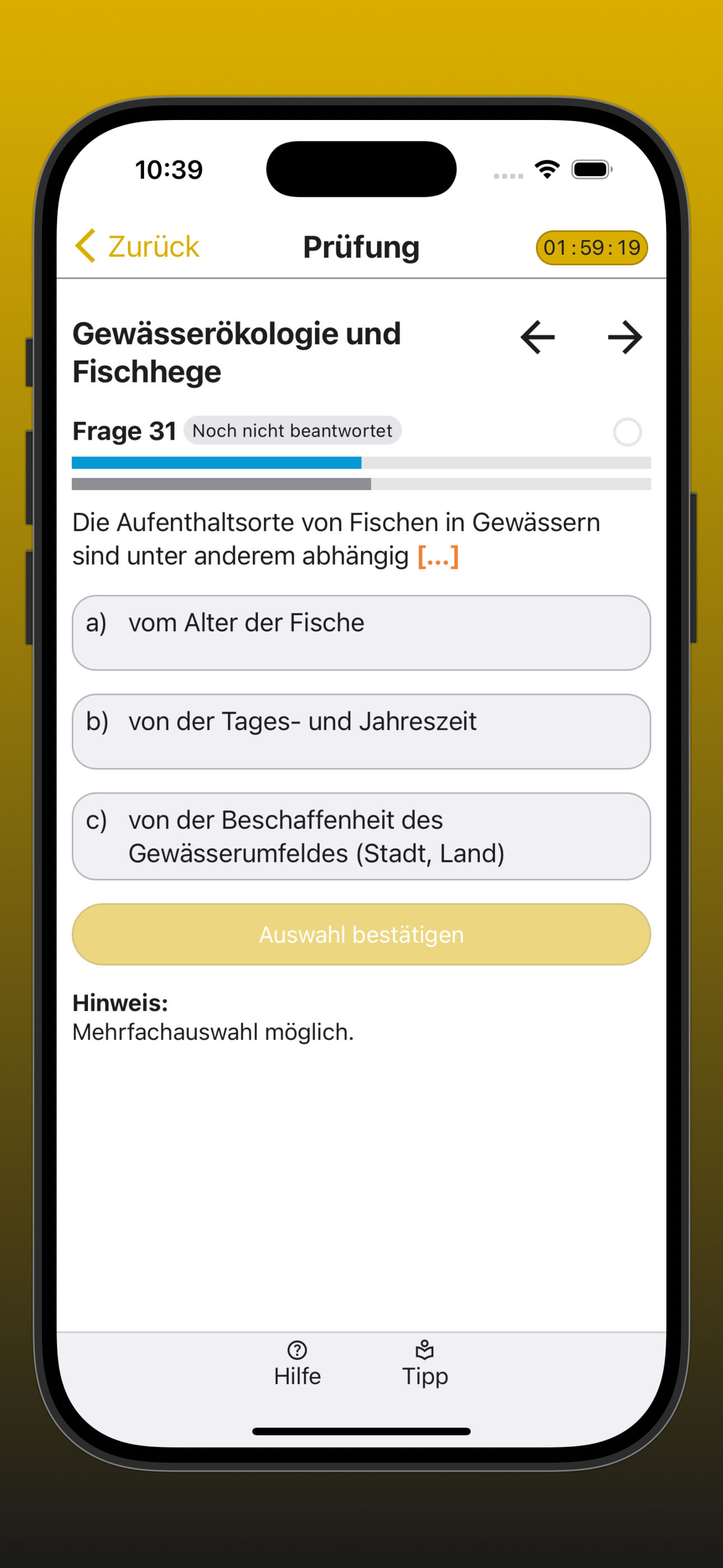 Bildschirmfoto der Anzeige einer Frage