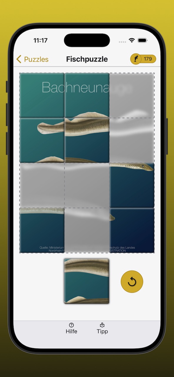 Bildschirmfoto der Anzeige eines Fischpuzzles während der Bearbeitung