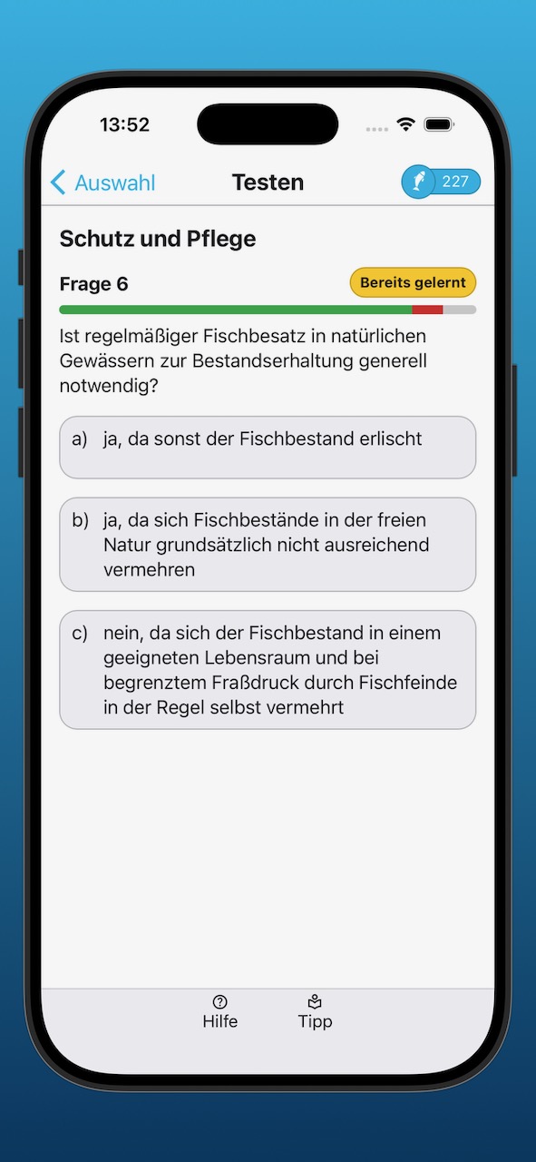 Bildschirmfoto einer Testfrage