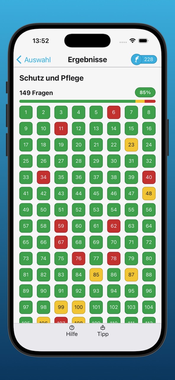 Bildschirmfoto der Anzeige der Lernergebnisse