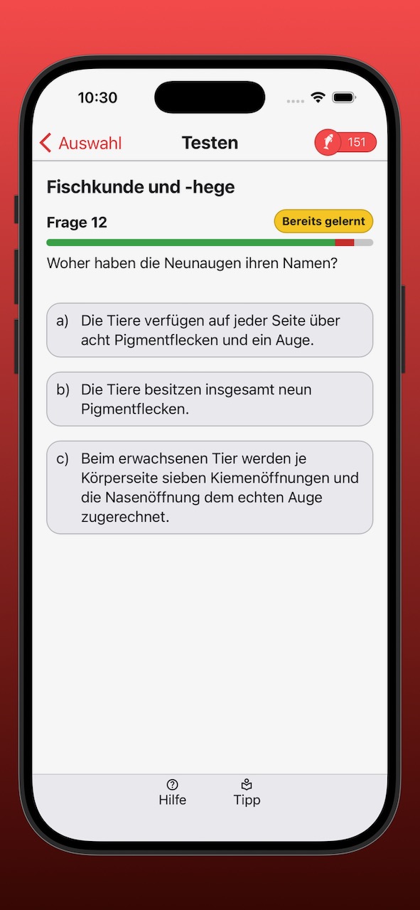 Bildschirmfoto einer Testfrage