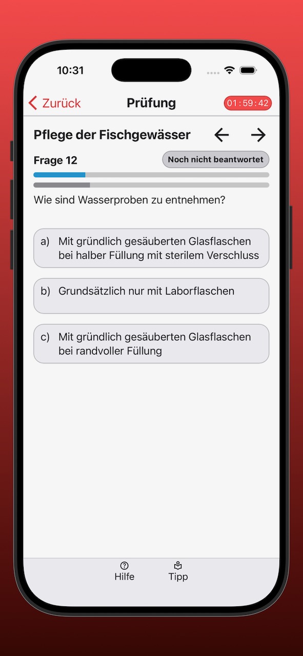 Bildschirmfoto der Anzeige einer Prüfungsfrage