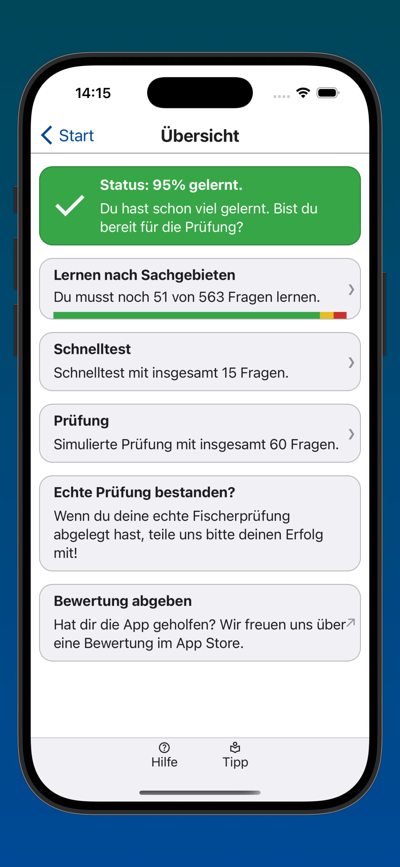 Bildschirmfoto des Hauptmenüs