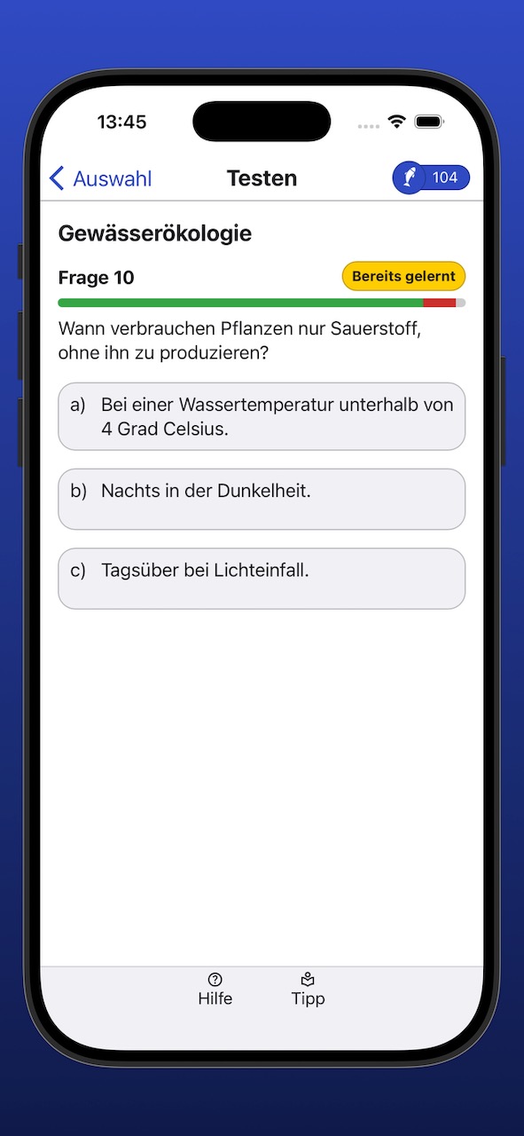 Bildschirmfoto einer Testfrage