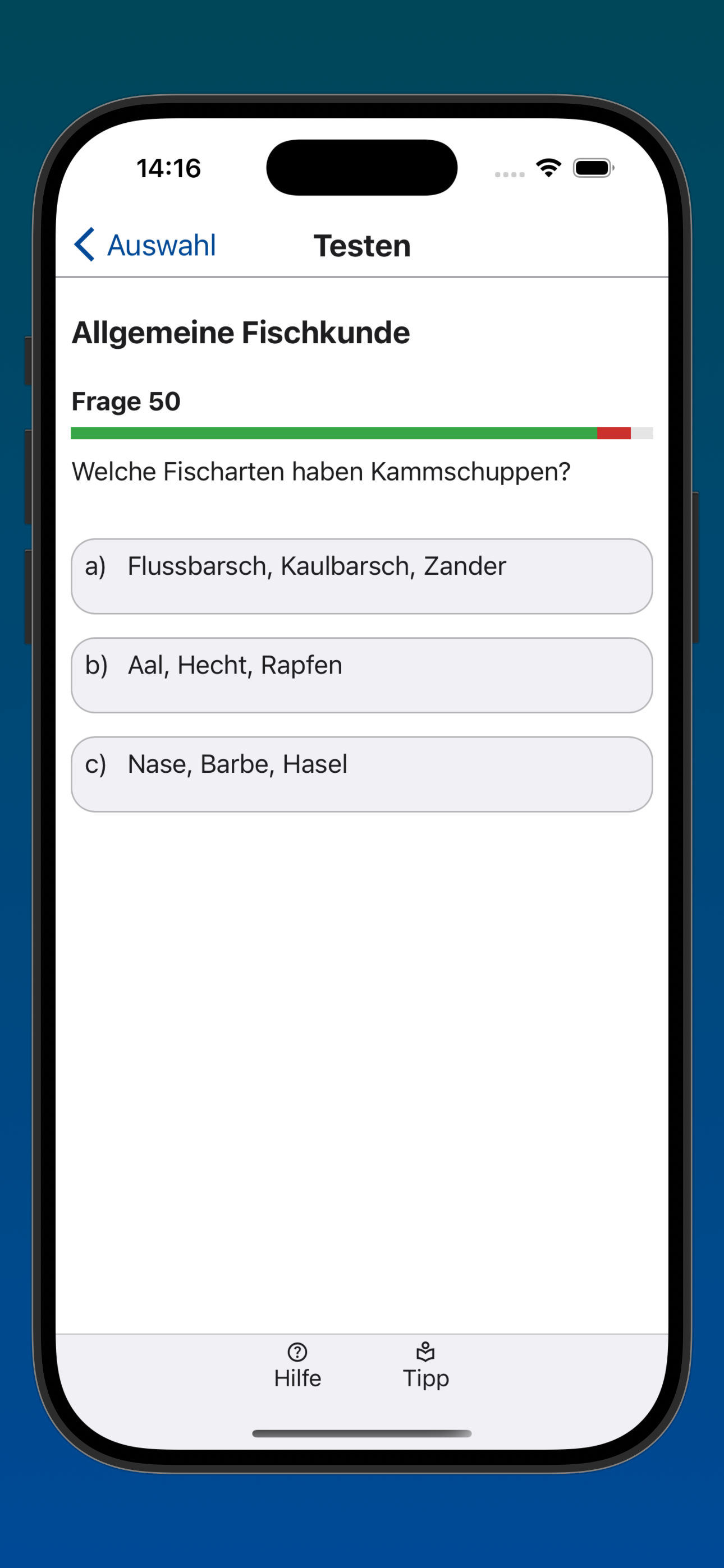 Bildschirmfoto einer Testfrage