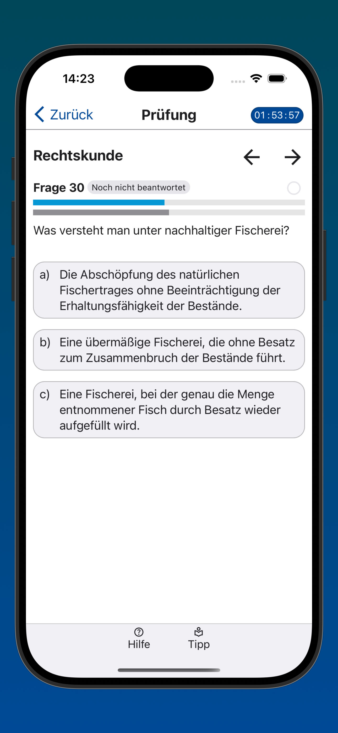 Bildschirmfoto der Anzeige einer Frage