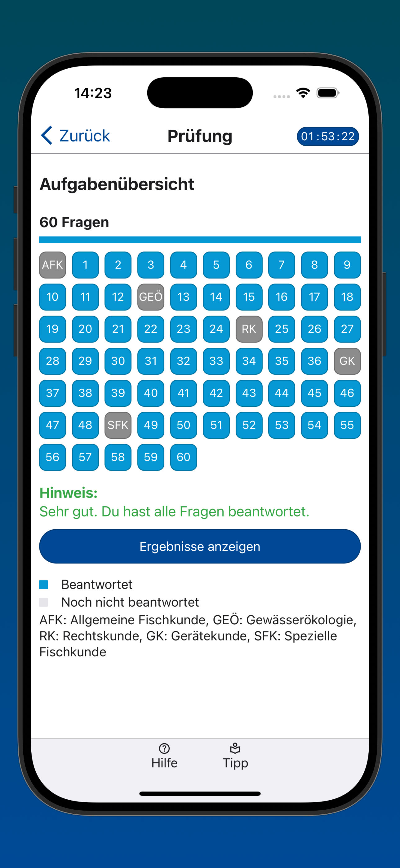 Bildschirmfoto einer Prüfungsfrage