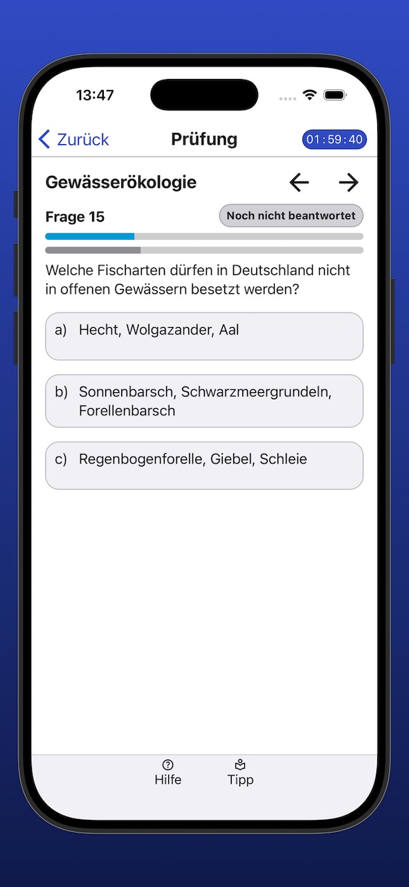 Bildschirmfoto der Anzeige einer Prüfungsfrage