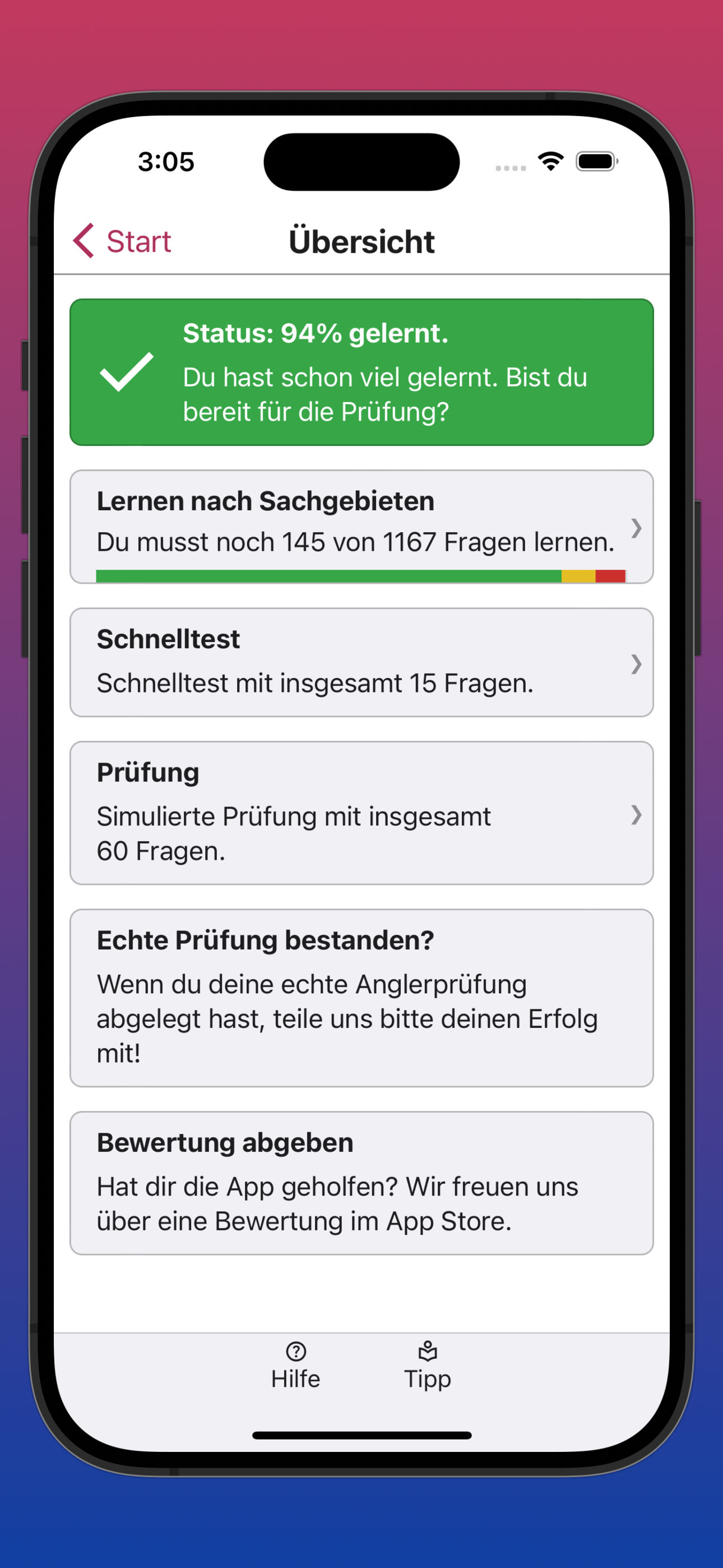 Bildschirmfoto des Hauptmenüs