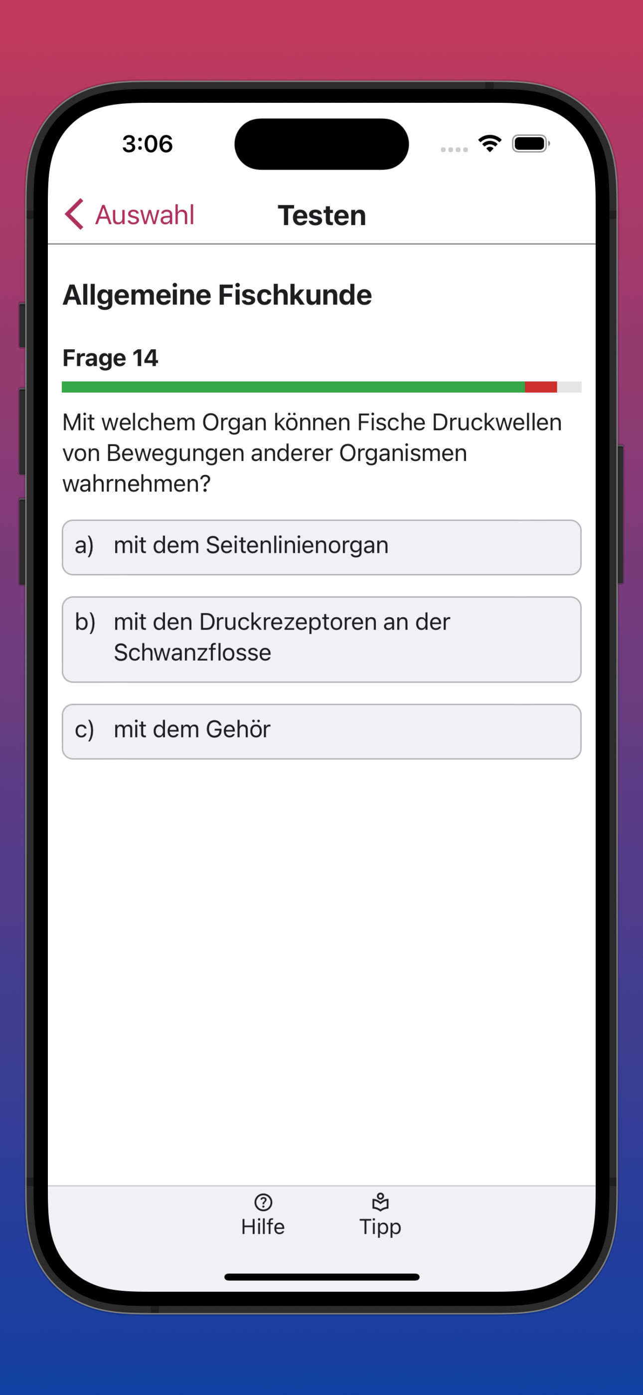 Bildschirmfoto einer Testfrage