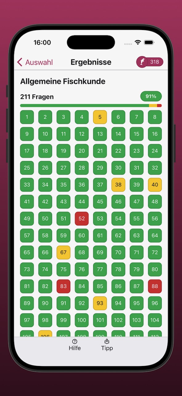 Bildschirmfoto der Anzeige der Lernergebnisse