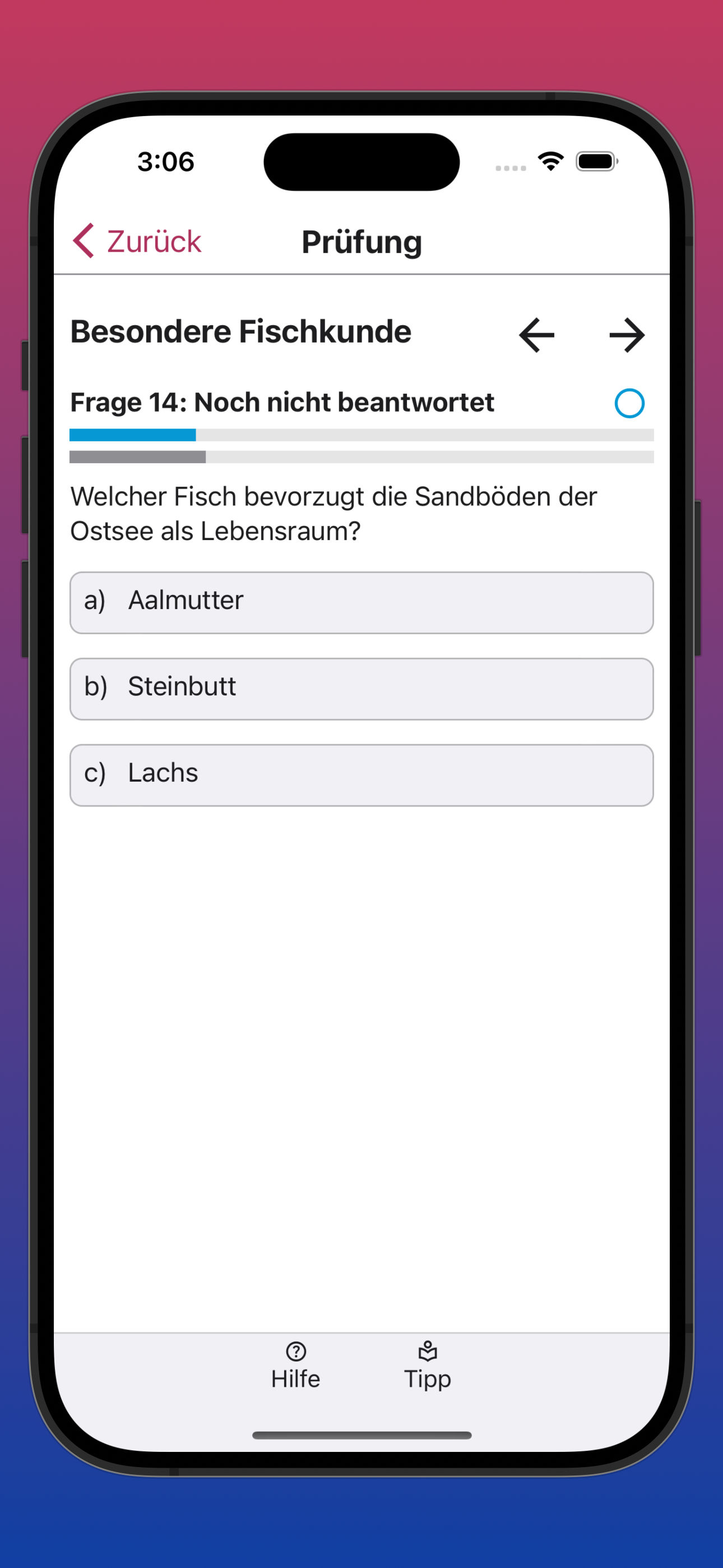 Bildschirmfoto der Anzeige einer Frage mit Bild