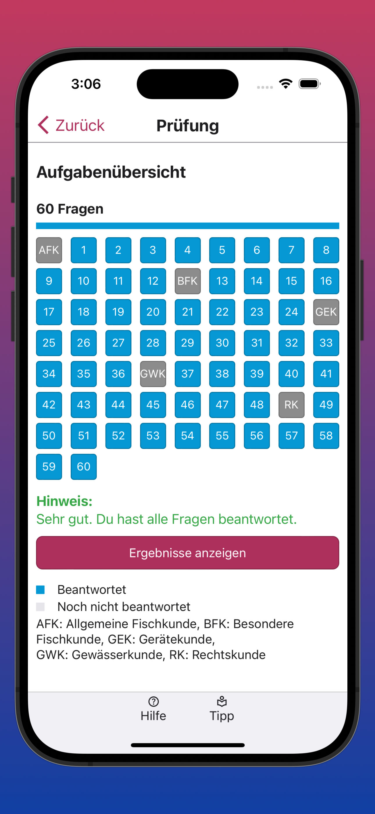Bildschirmfoto einer Prüfungsfrage