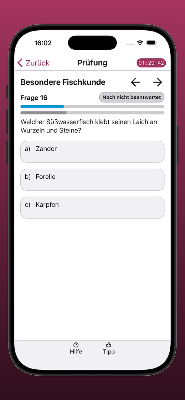 Bildschirmfoto der Anzeige einer Prüfungsfrage