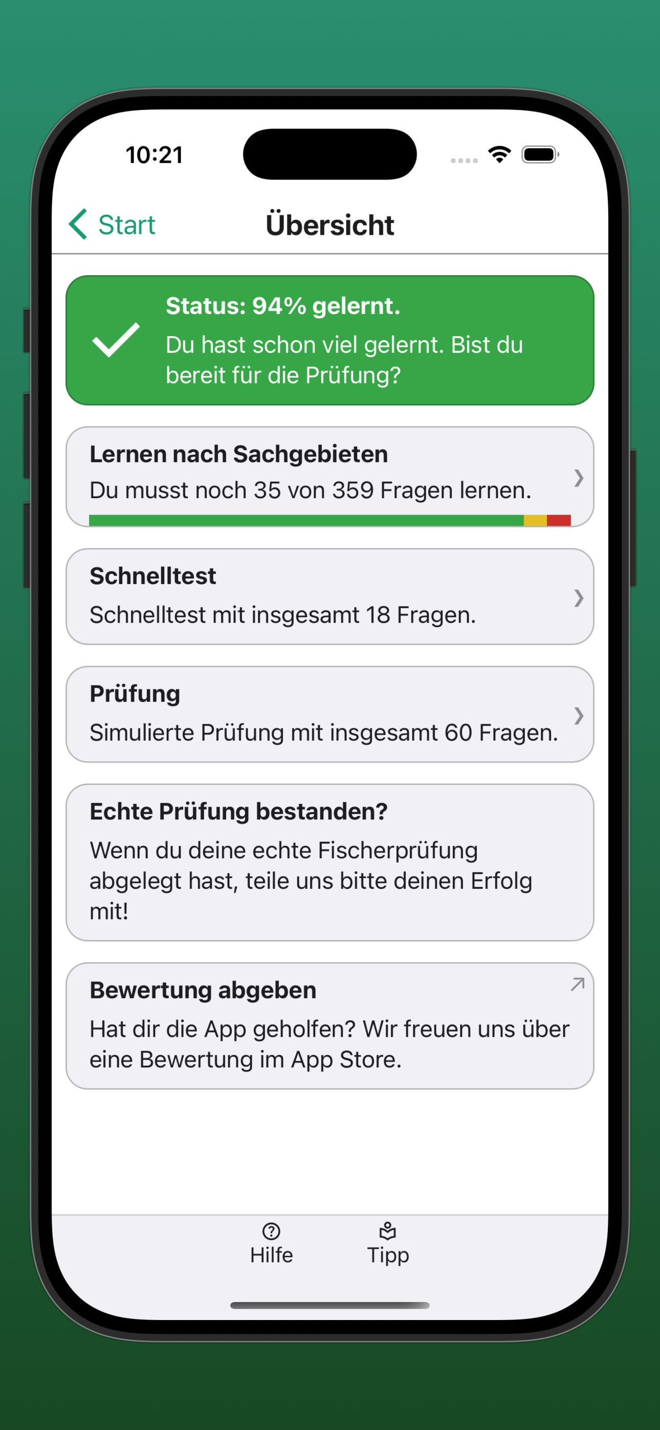 Bildschirmfoto des Hauptmenüs