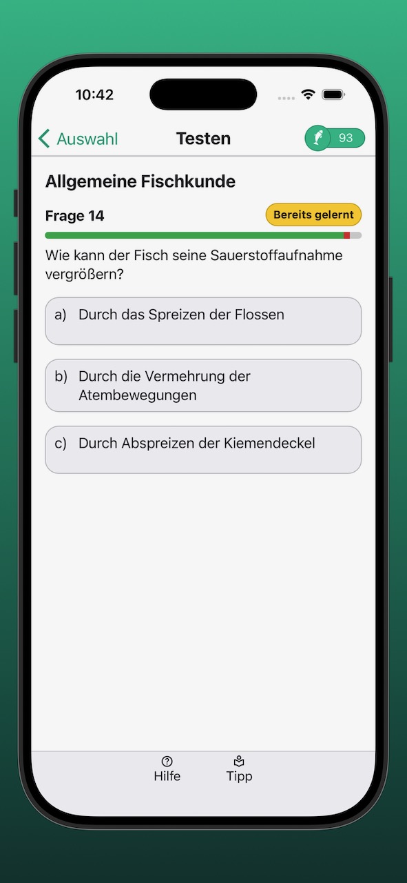 Bildschirmfoto einer Testfrage