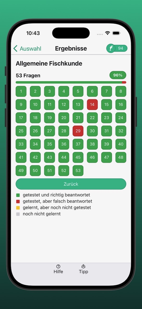 Bildschirmfoto der Anzeige der Lernergebnisse