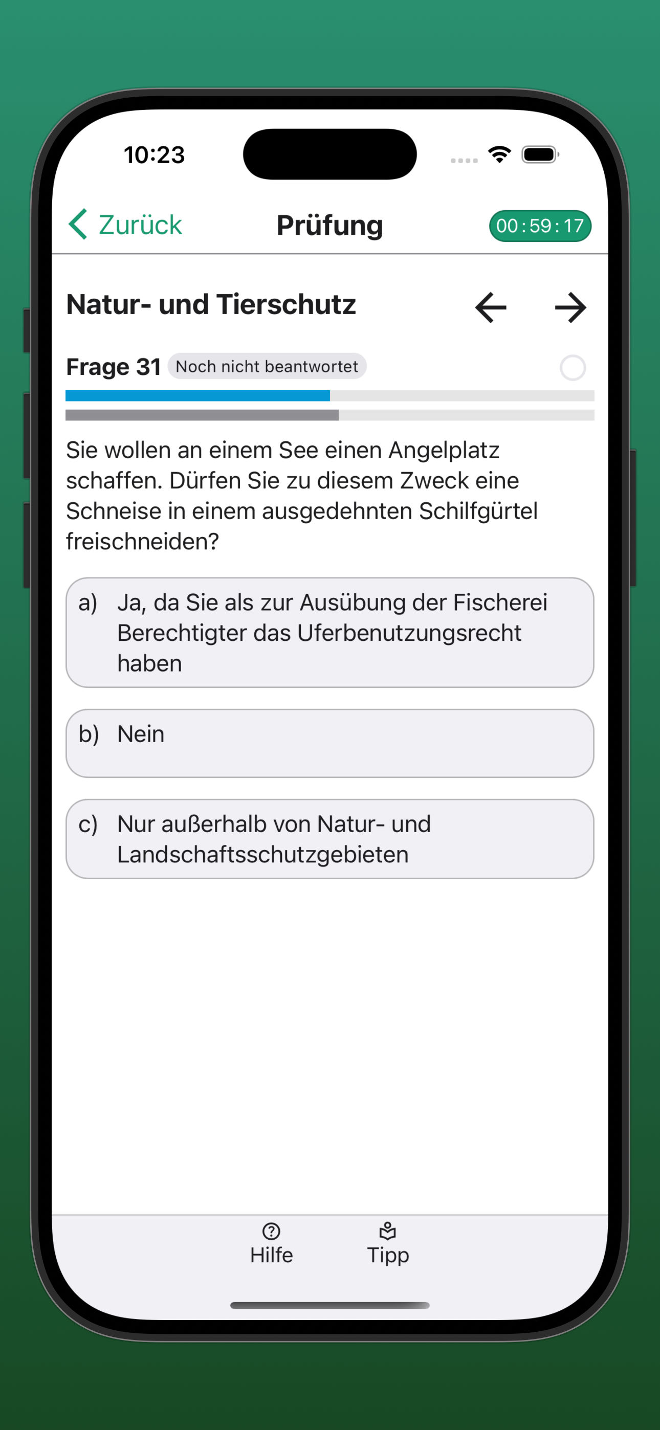 Bildschirmfoto der Anzeige einer Frage