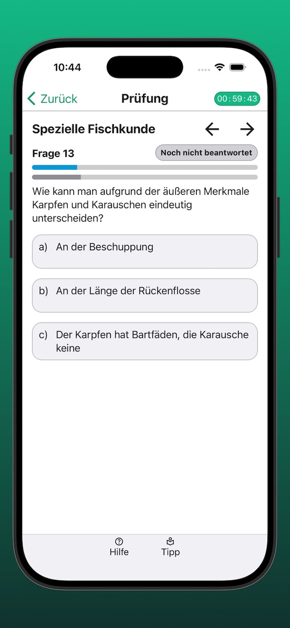 Bildschirmfoto der Anzeige einer Prüfungsfrage