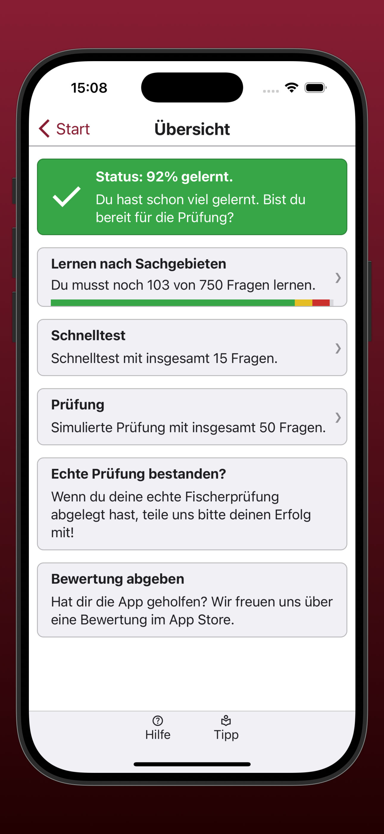 Bildschirmfoto des Hauptmenüs