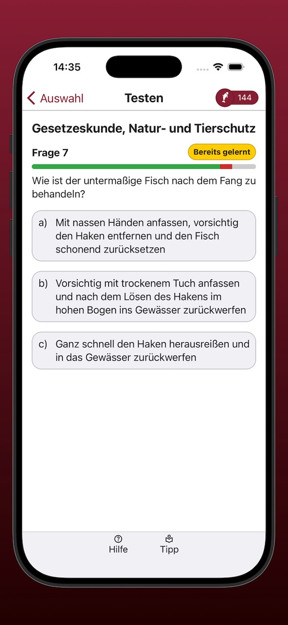 Bildschirmfoto einer Testfrage