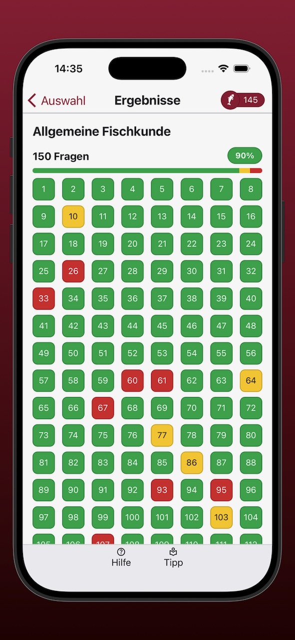 Bildschirmfoto der Anzeige der Lernergebnisse