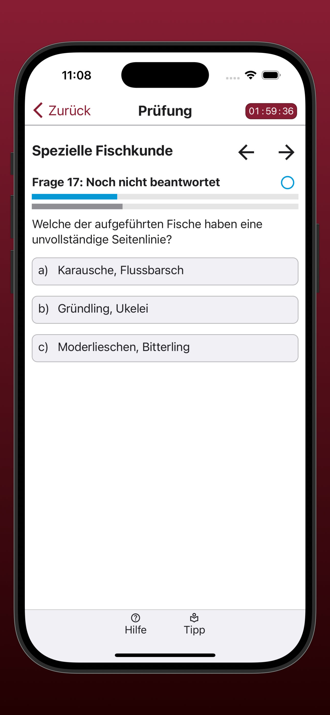 Bildschirmfoto der Anzeige einer Frage mit Bild