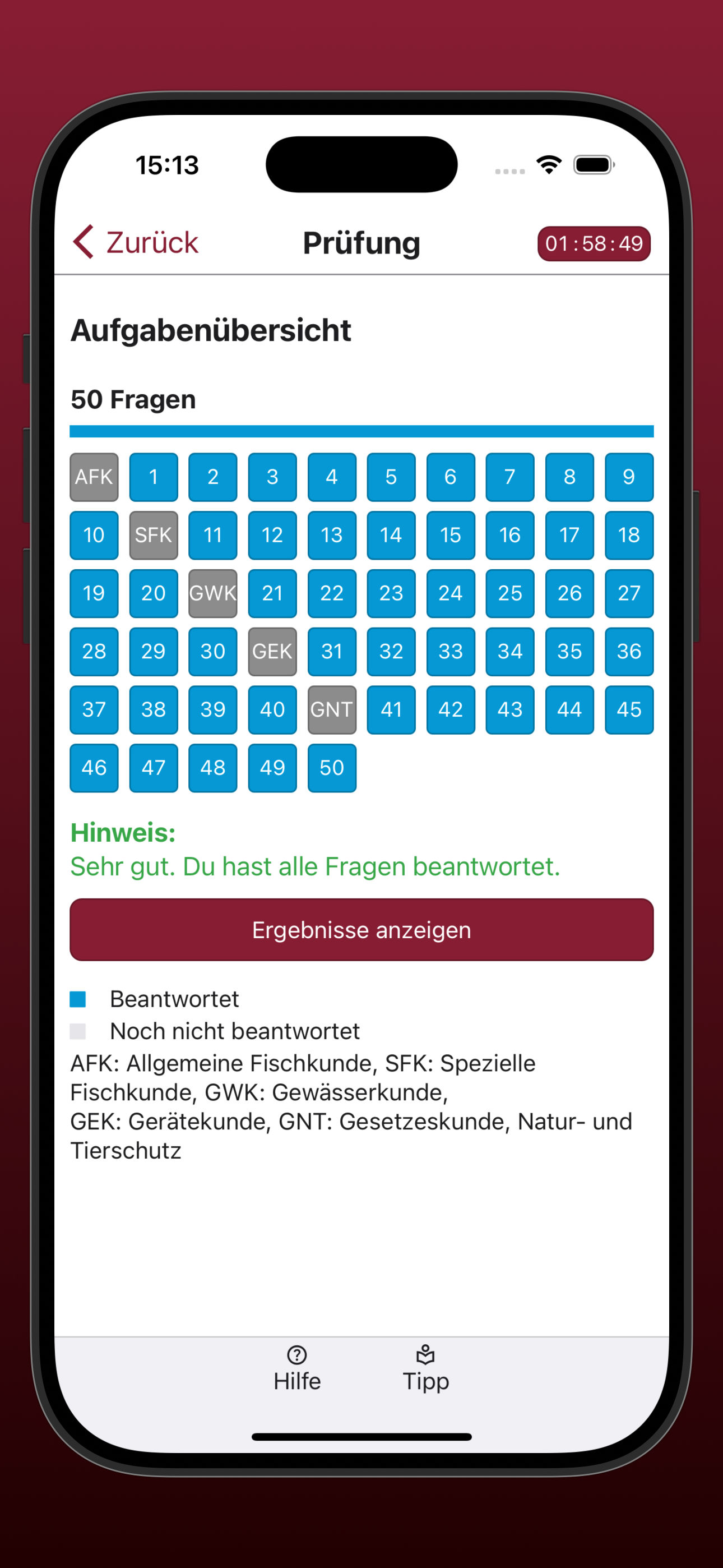Bildschirmfoto einer Prüfungsfrage