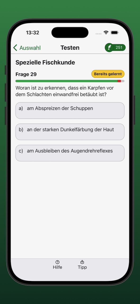 Bildschirmfoto einer Testfrage