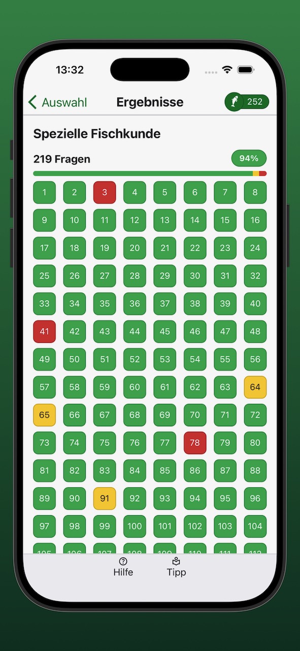 Bildschirmfoto der Anzeige der Lernergebnisse