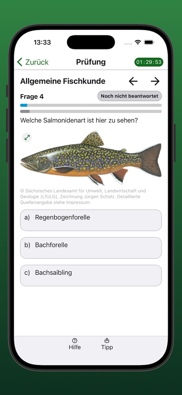 Bildschirmfoto der Anzeige einer Prüfungsfrage