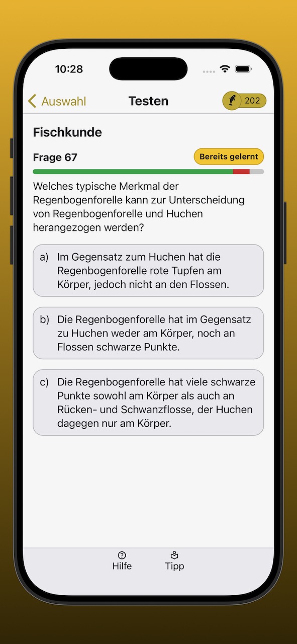 Bildschirmfoto einer Testfrage
