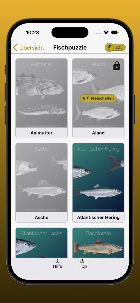 Bildschirmfoto der Anzeige der Fischpuzzle