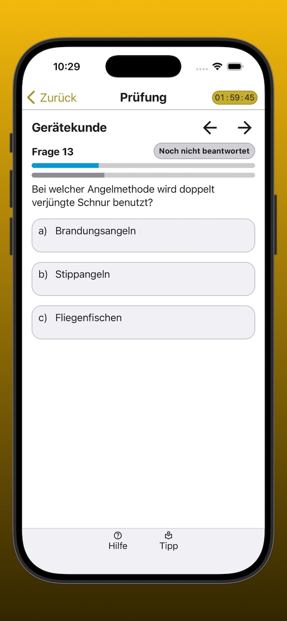 Bildschirmfoto der Anzeige einer Prüfungsfrage