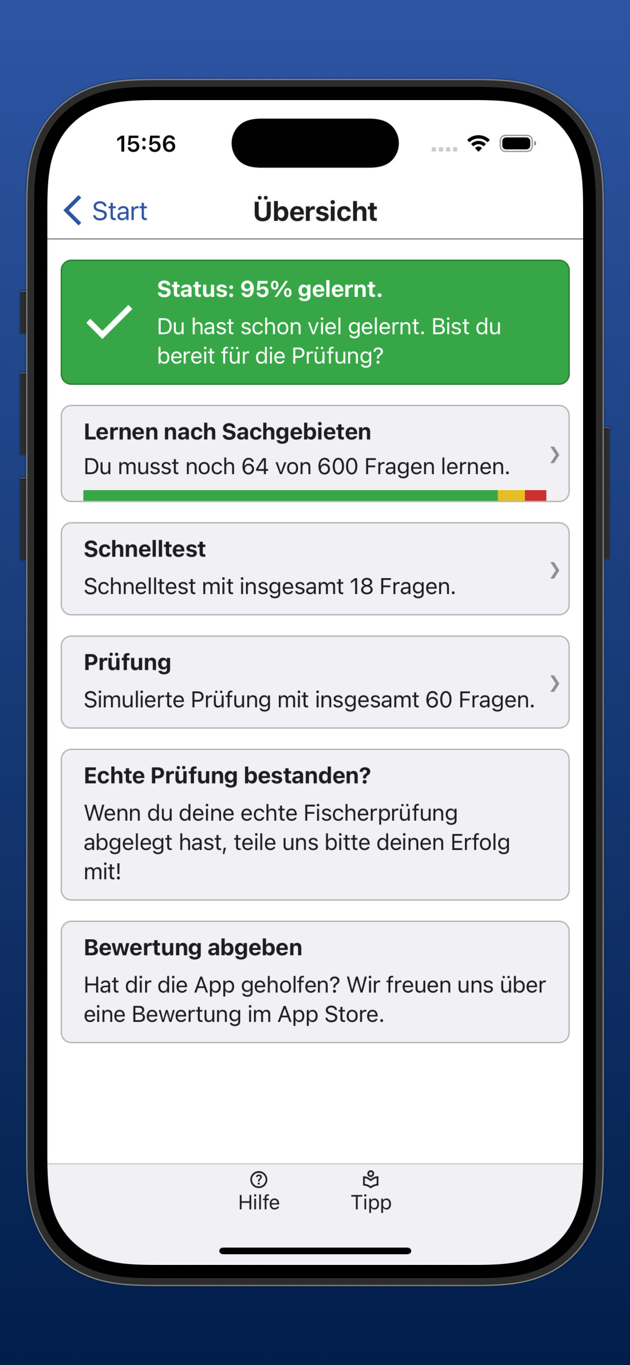 Bildschirmfoto des Hauptmenüs