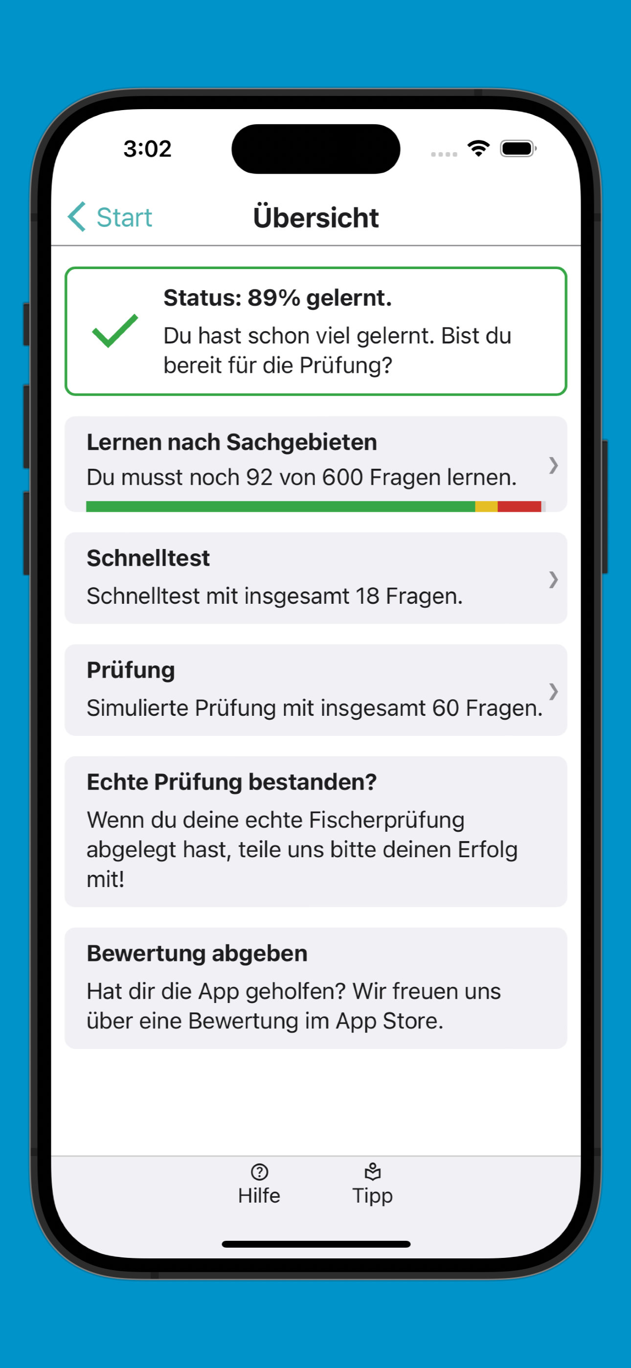 Bildschirmfoto des Hauptmenüs