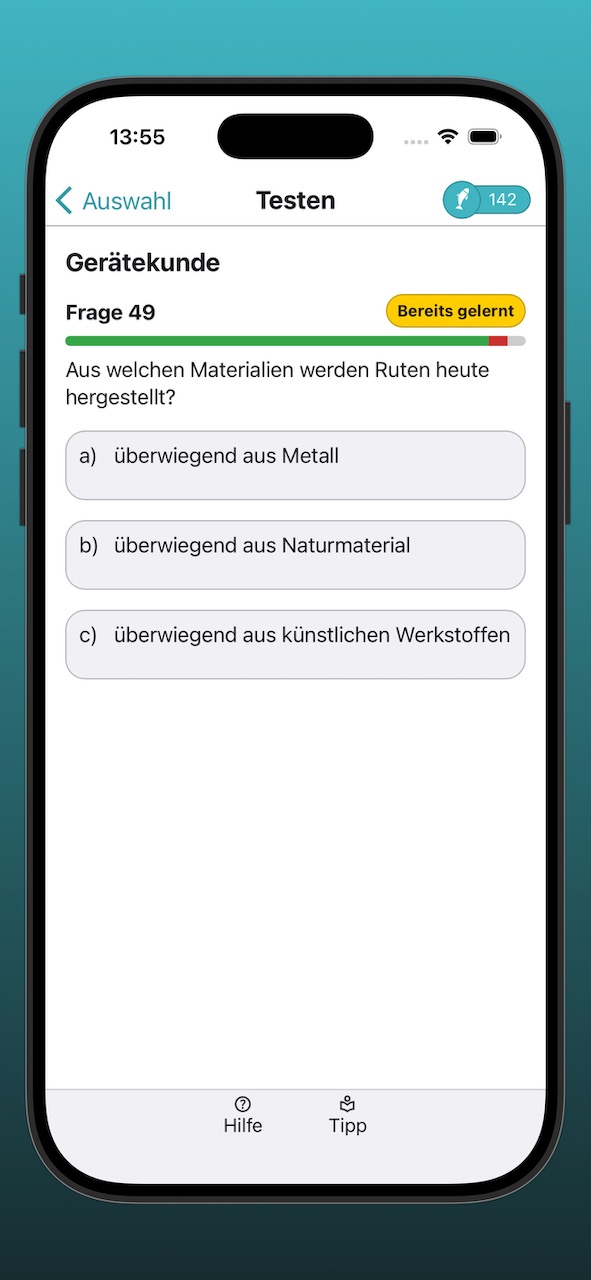 Bildschirmfoto einer Testfrage