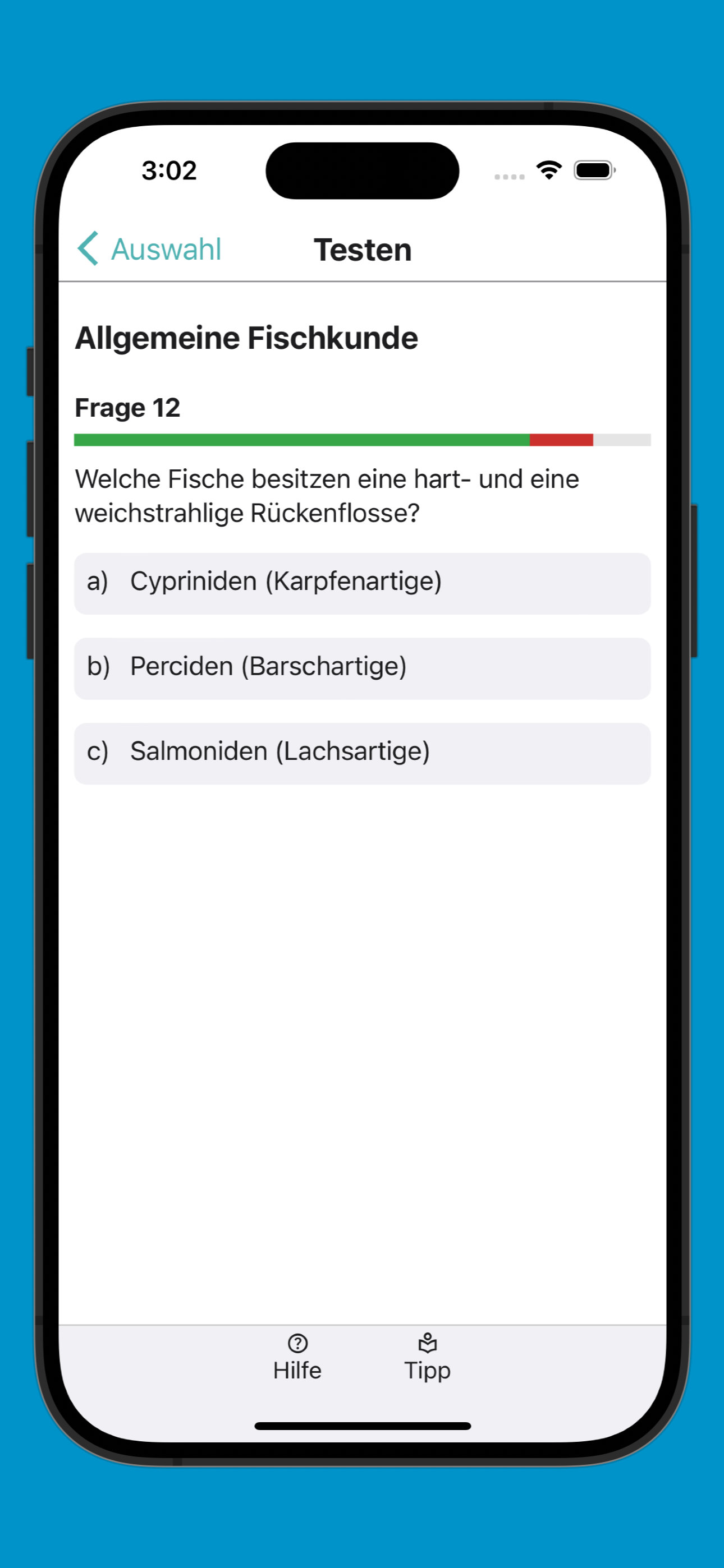 Bildschirmfoto einer Testfrage