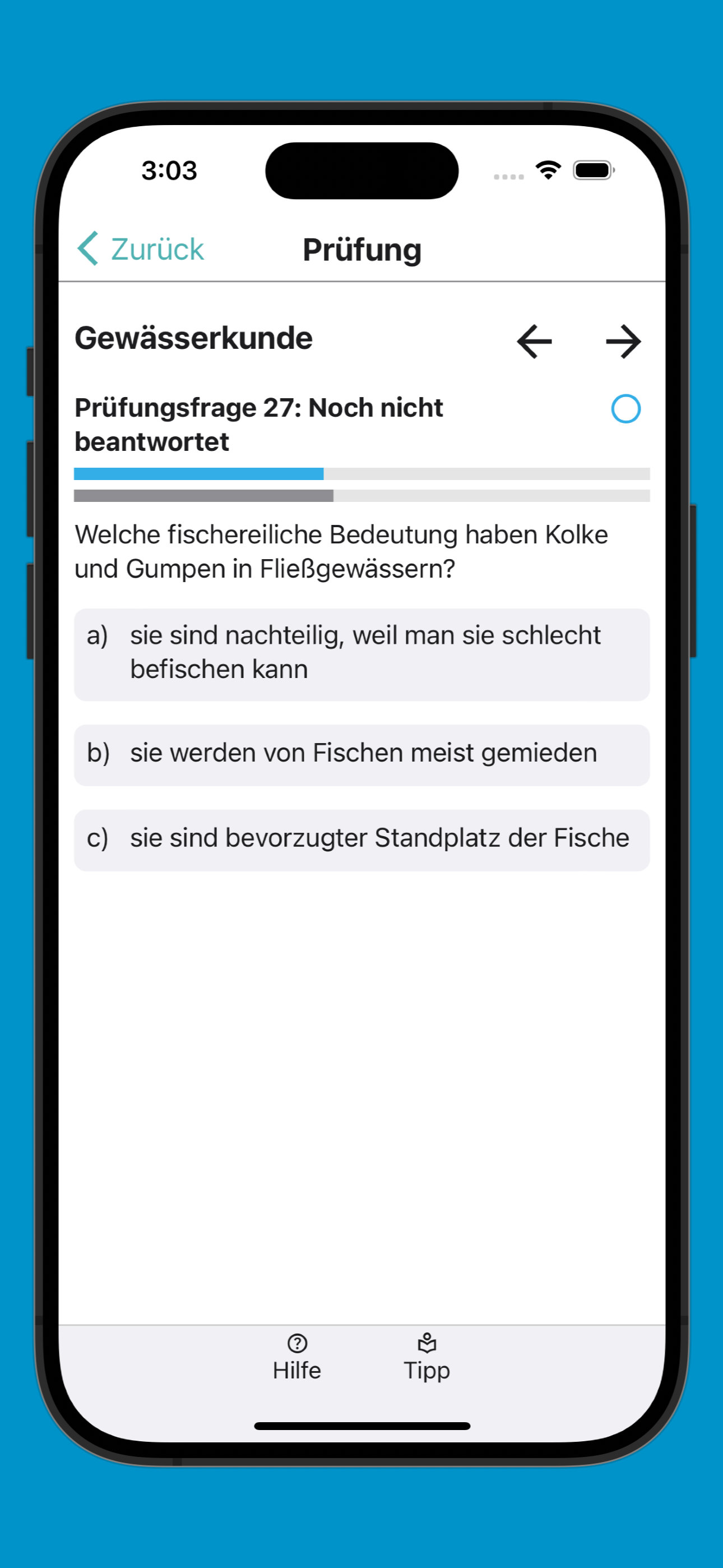 Bildschirmfoto einer Prüfungsfrage