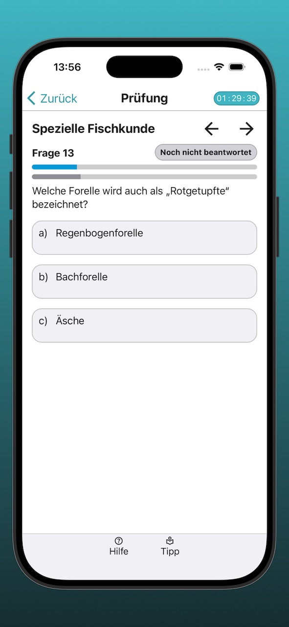 Bildschirmfoto der Anzeige einer Prüfungsfrage
