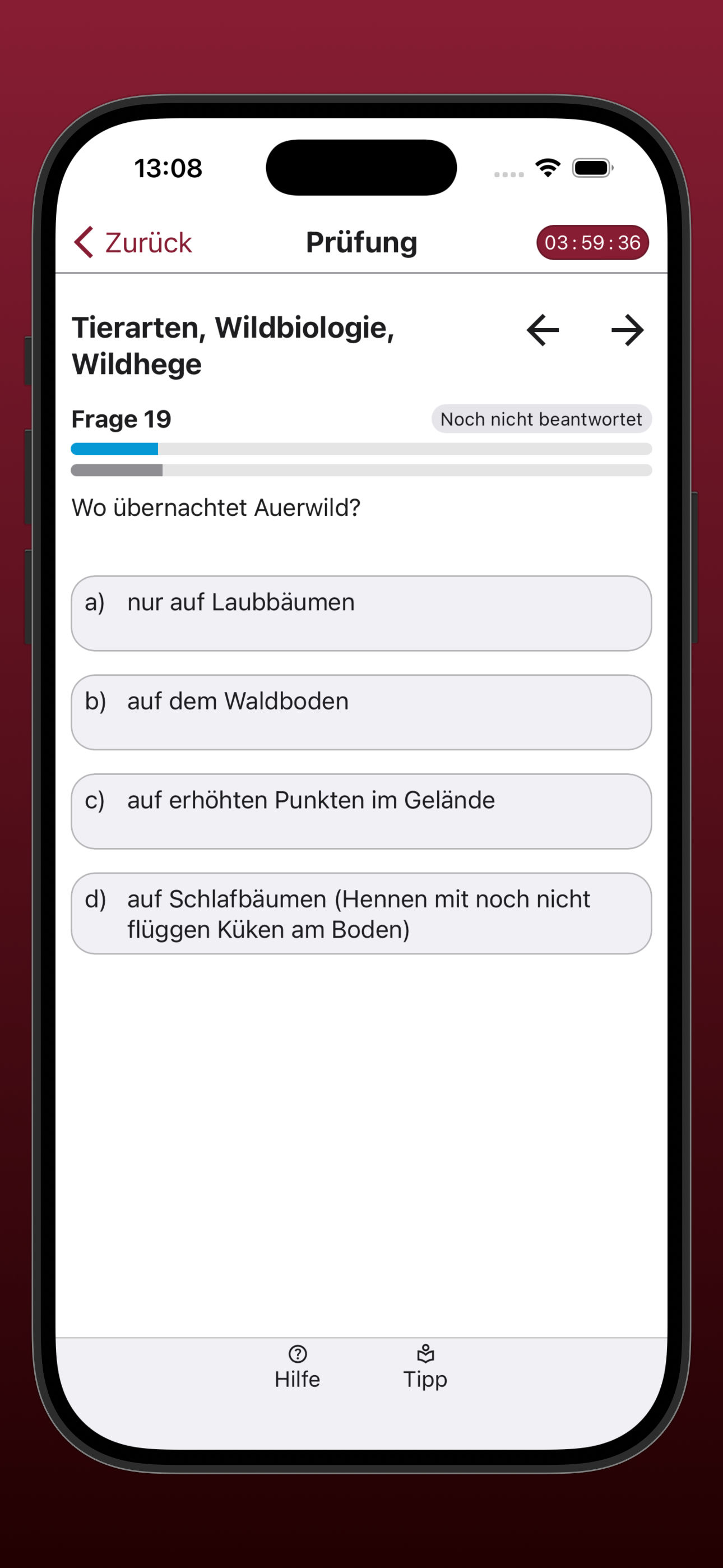 Bildschirmfoto der Anzeige einer Frage mit Bild